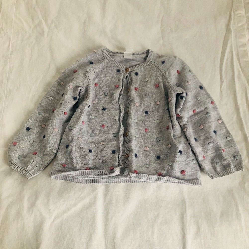H&M Gray Kids Cardigan with Pink and Blue Dots & Strips
